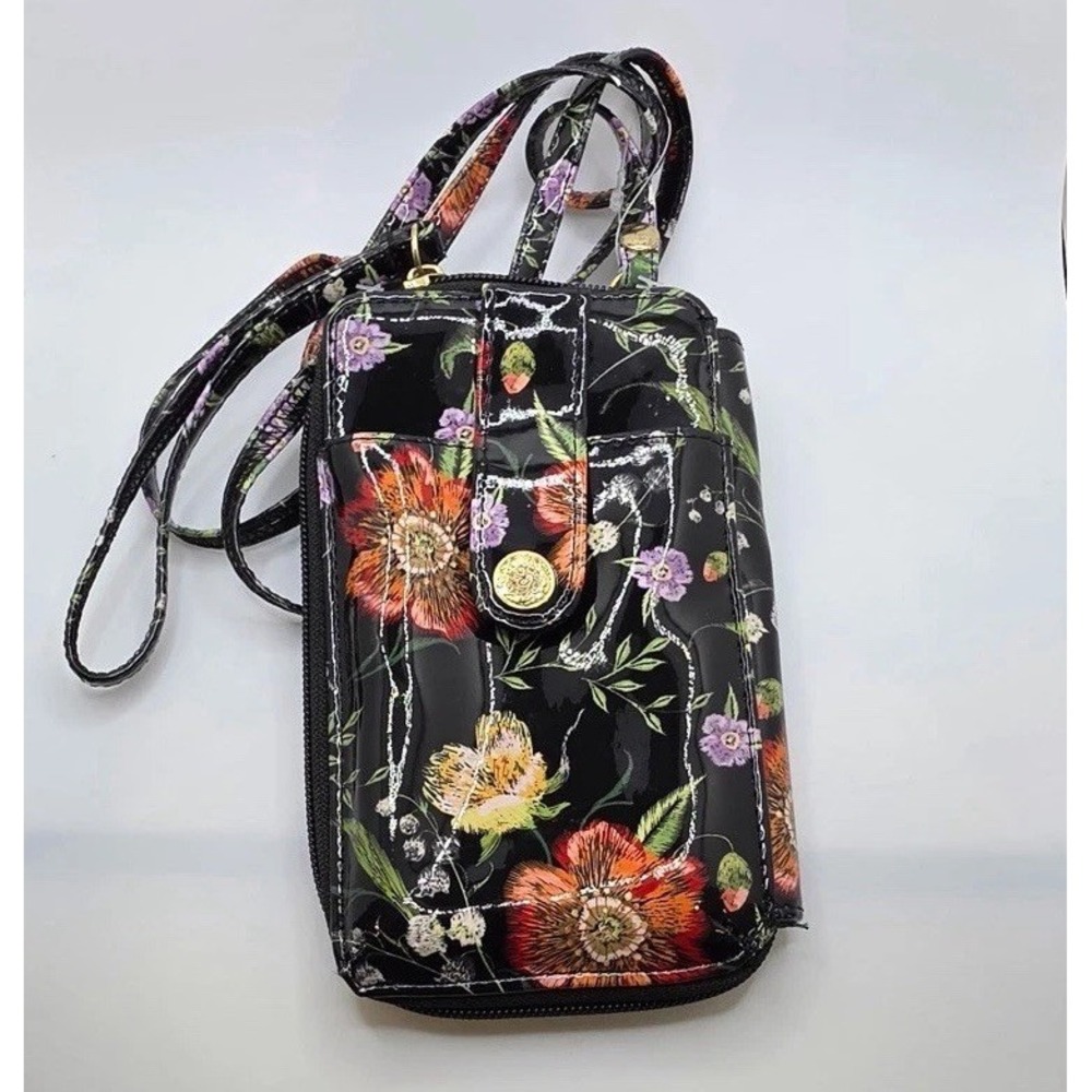 Jessica Mclintock Black Floral Small Crossbody Wristlet Phone Case Size 7x5 New